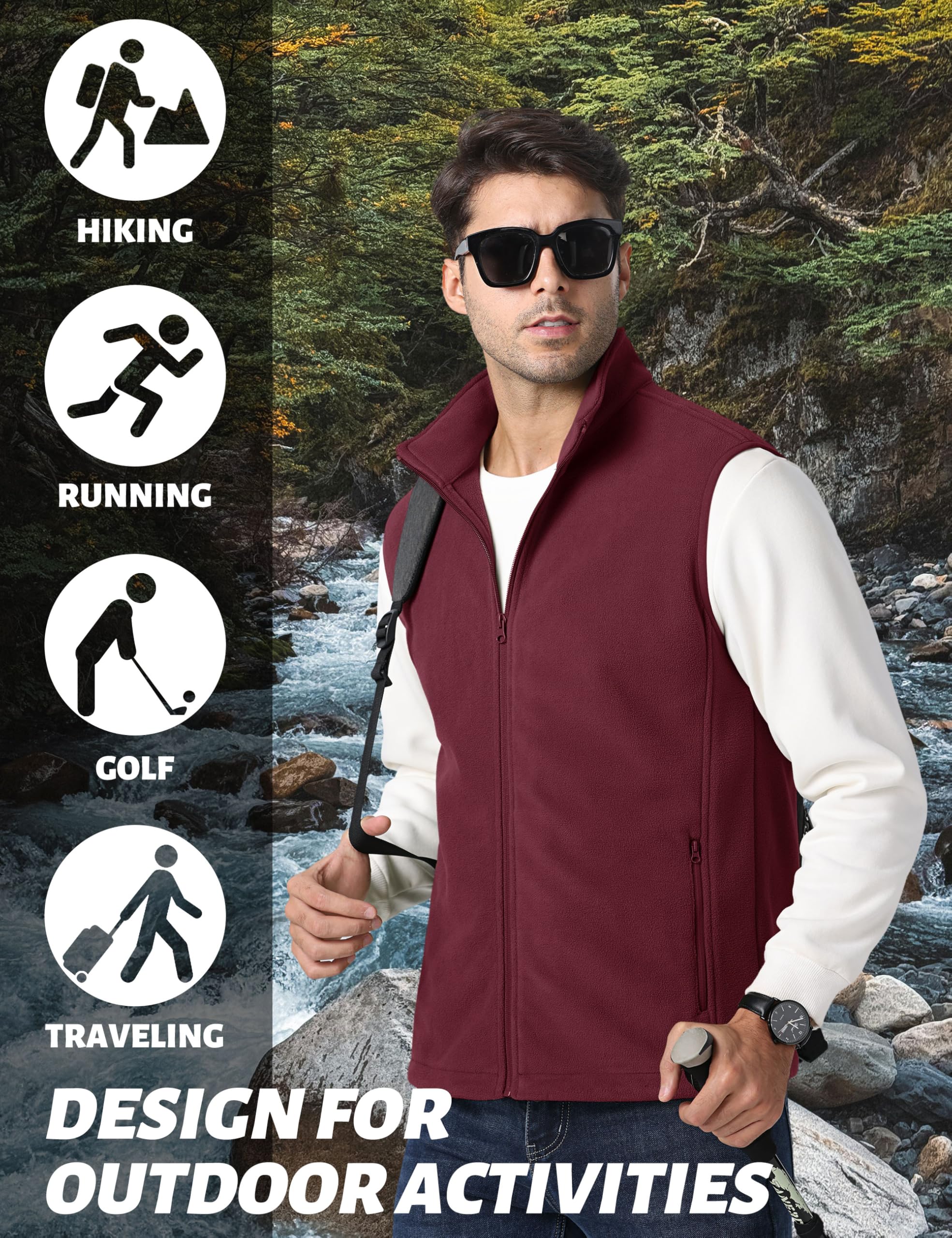 Foto 7 pulgar | Chaleco Tacvasen De Forro Polar Para Hombre, Con Cierre Completo, Ligero, Color Rojo Vino Xl - Venta Internacional.