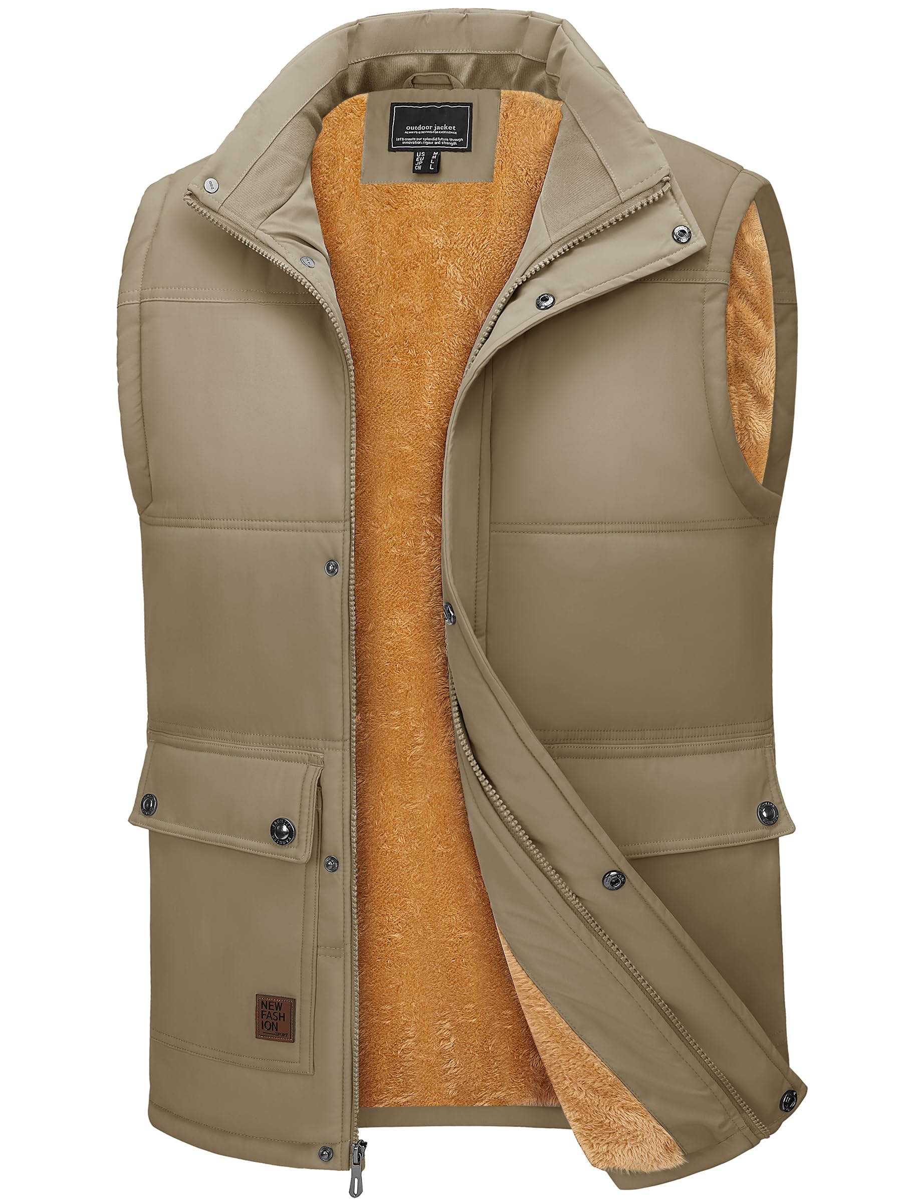 Foto 1 | Chaleco Tacvasen Para Hombre, Casual, Cálido, Forro Polar, Cuello Alto, Color Caqui - Venta Internacional.