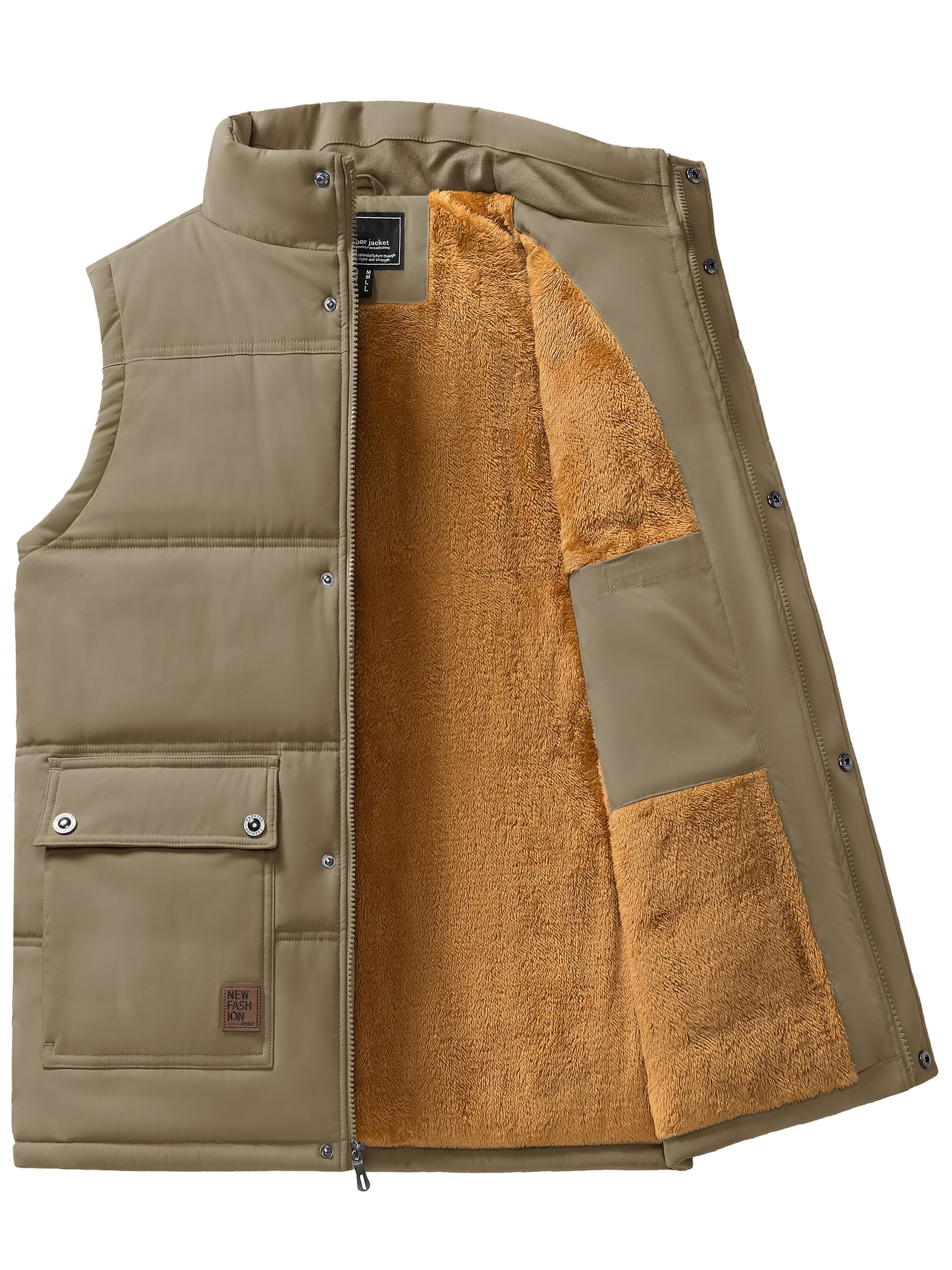 Foto 2 | Chaleco Tacvasen Para Hombre, Casual, Cálido, Forro Polar, Cuello Alto, Color Caqui - Venta Internacional.