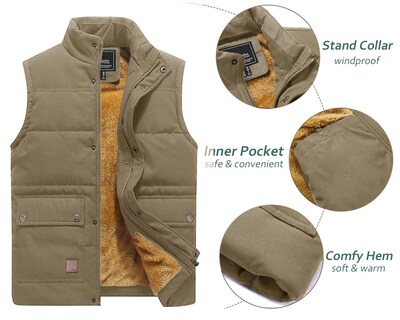 Foto 4 | Chaleco Tacvasen Para Hombre, Casual, Cálido, Forro Polar, Cuello Alto, Color Caqui - Venta Internacional.