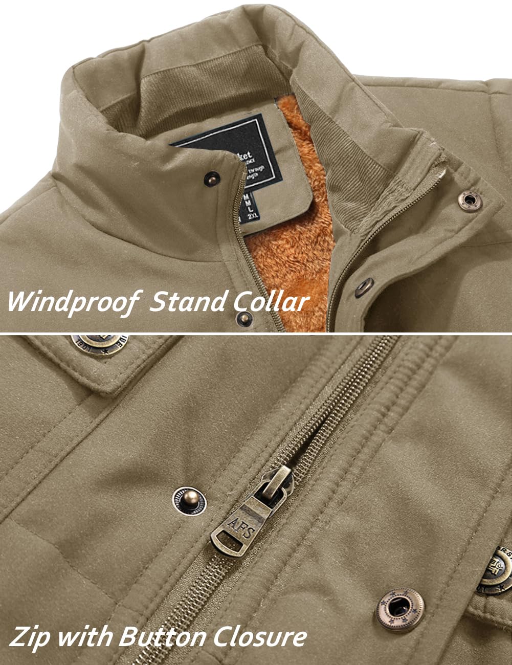 Foto 7 pulgar | Chaleco Tacvasen Para Hombre, Casual, Cálido, Forro Polar, Cuello Alto, Color Caqui - Venta Internacional.