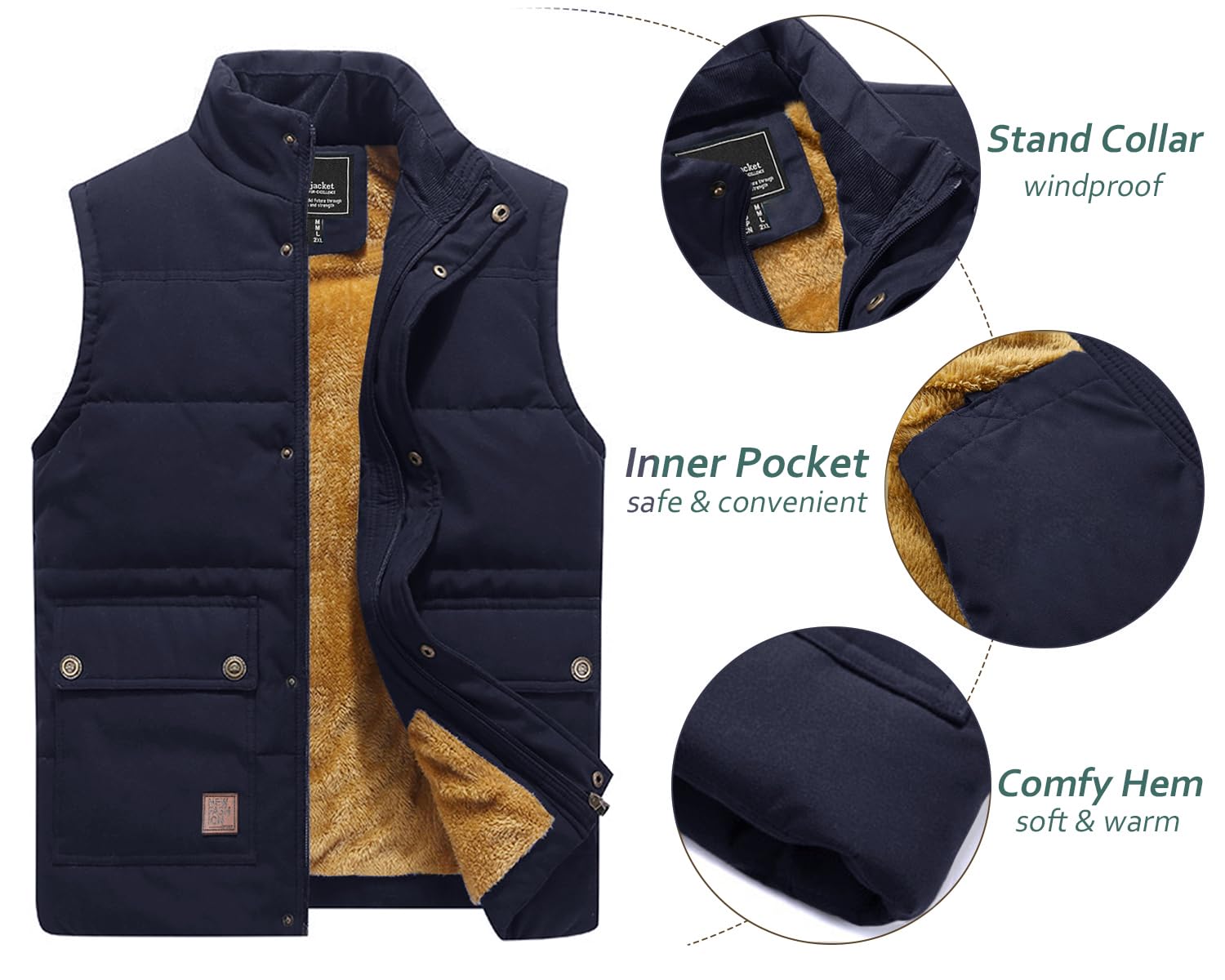 Foto 5 pulgar | Chaleco Tacvasen Para Hombre, Forro Polar Cálido Con Cremallera Completa, Para Exteriores - Venta Internacional.