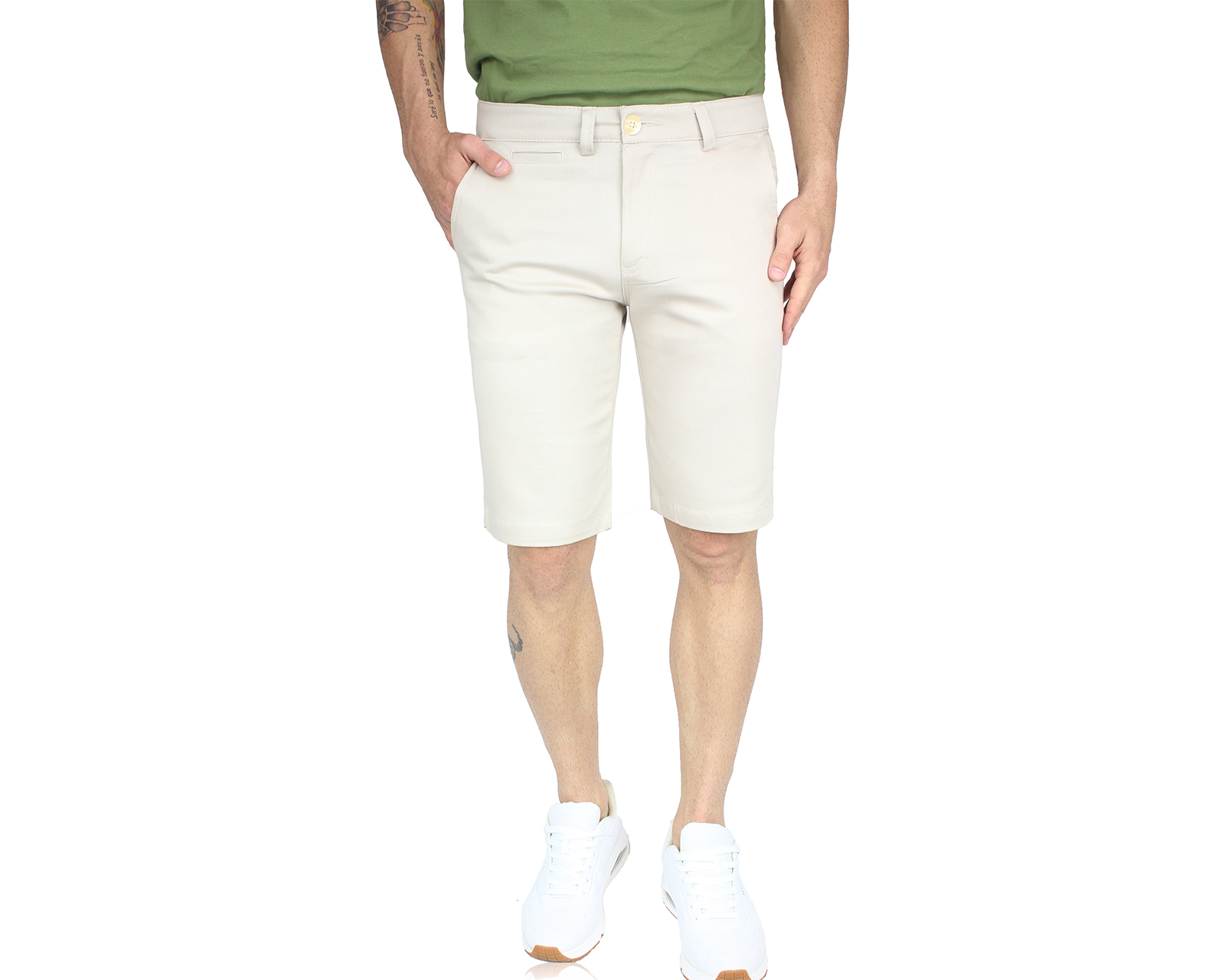 Bermuda Casual Marca Rams Cottons Modelo Terra Color Arena De Gabardina Para Hombre