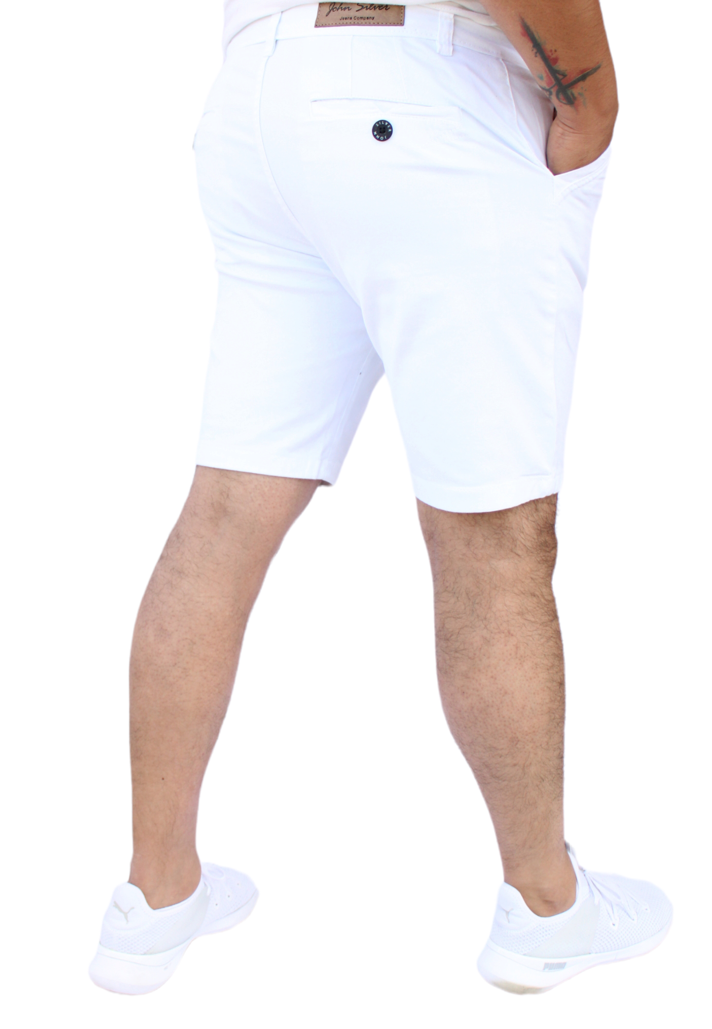 Foto 3 pulgar | Bermuda Short Skinny De Gabardina Stretch Blanco John Silver