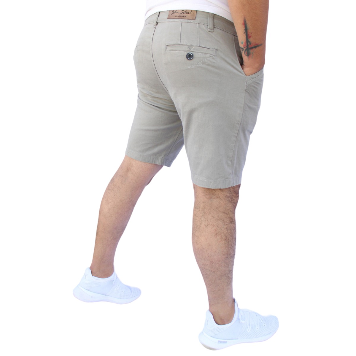 Foto 3 pulgar | Bermuda Short Skinny De Gabardina Stretch Gris Claro John Silver