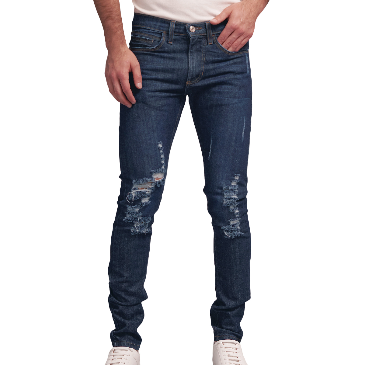 Foto 2 pulgar | Jeans de Mezclilla Skinny MCHK 8002 color Azul Corte Ajustado Roto para Caballero