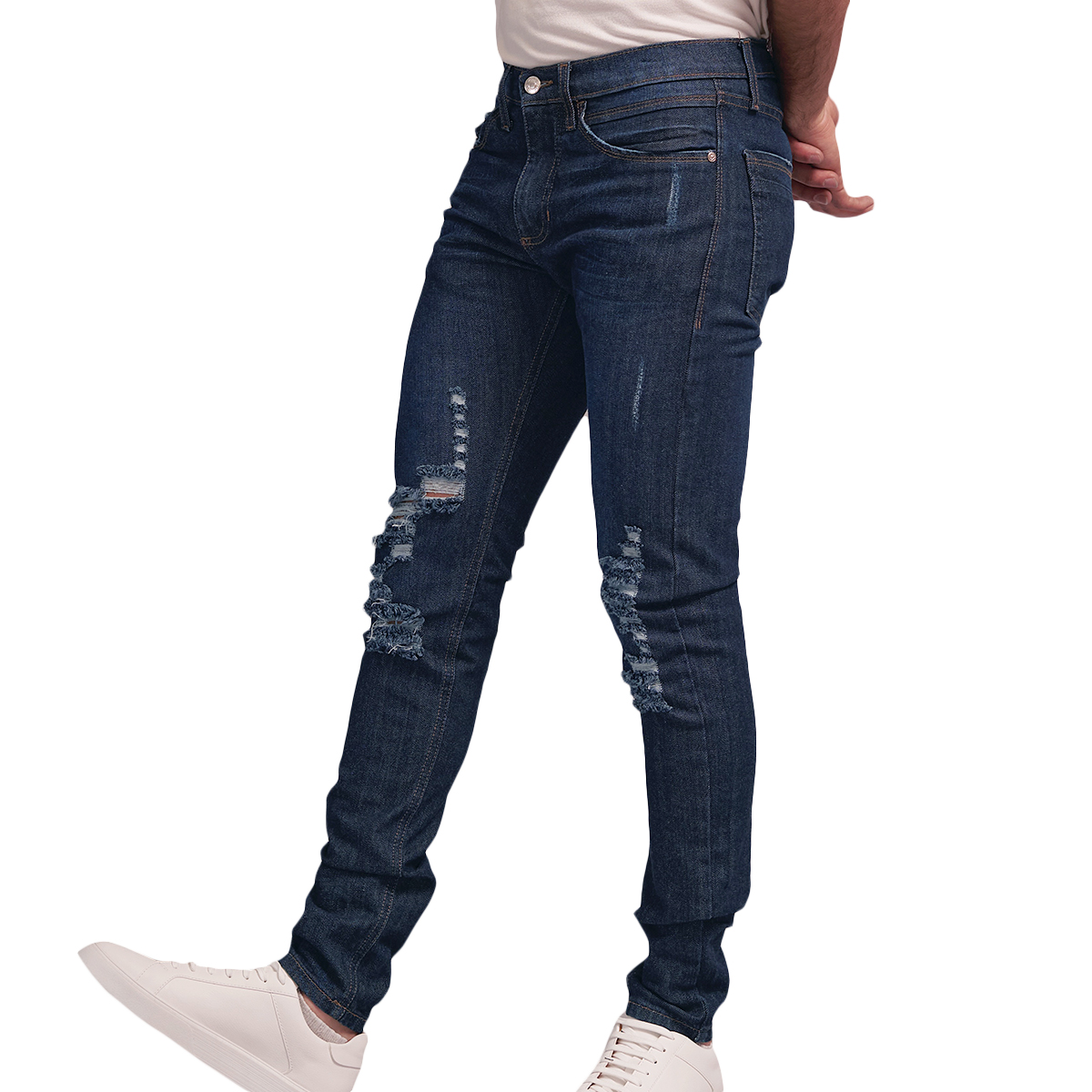 Foto 3 pulgar | Jeans de Mezclilla Skinny MCHK 8002 color Azul Corte Ajustado Roto para Caballero