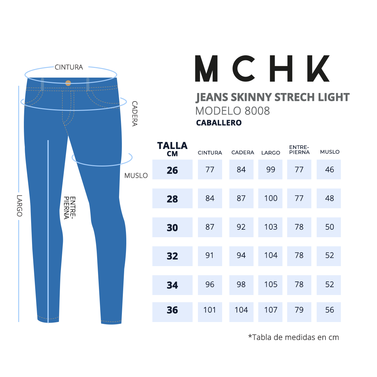 Foto 7 pulgar | Jeans de Mezclilla Stretch MCHK 8008 color Azul tiro Alto para Hombre