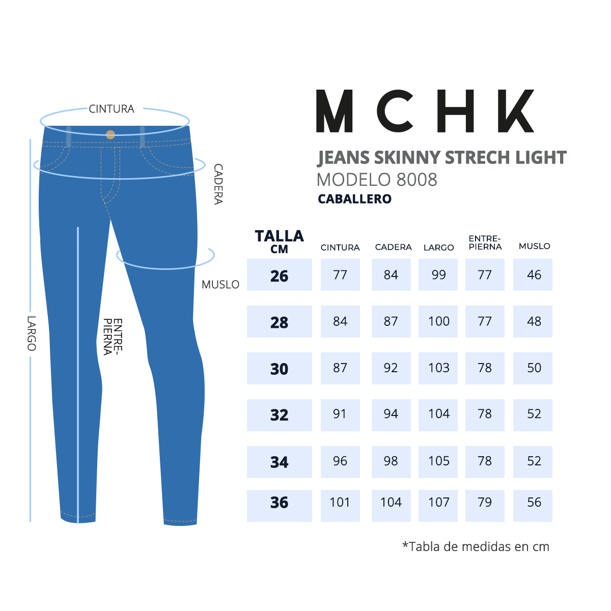 Foto 7 pulgar | Jeans de Mezclilla Stretch MCHK 8009 color Azul Tiro Alto para Hombre