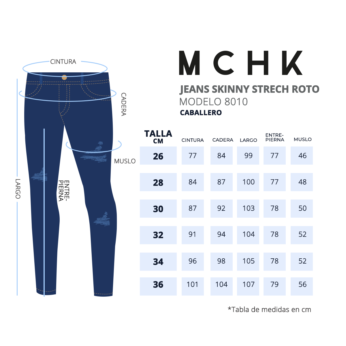 Foto 6 | Jeans de Mezclilla Stretch MCHK 8010 color Azul con Desgaste para Hombre