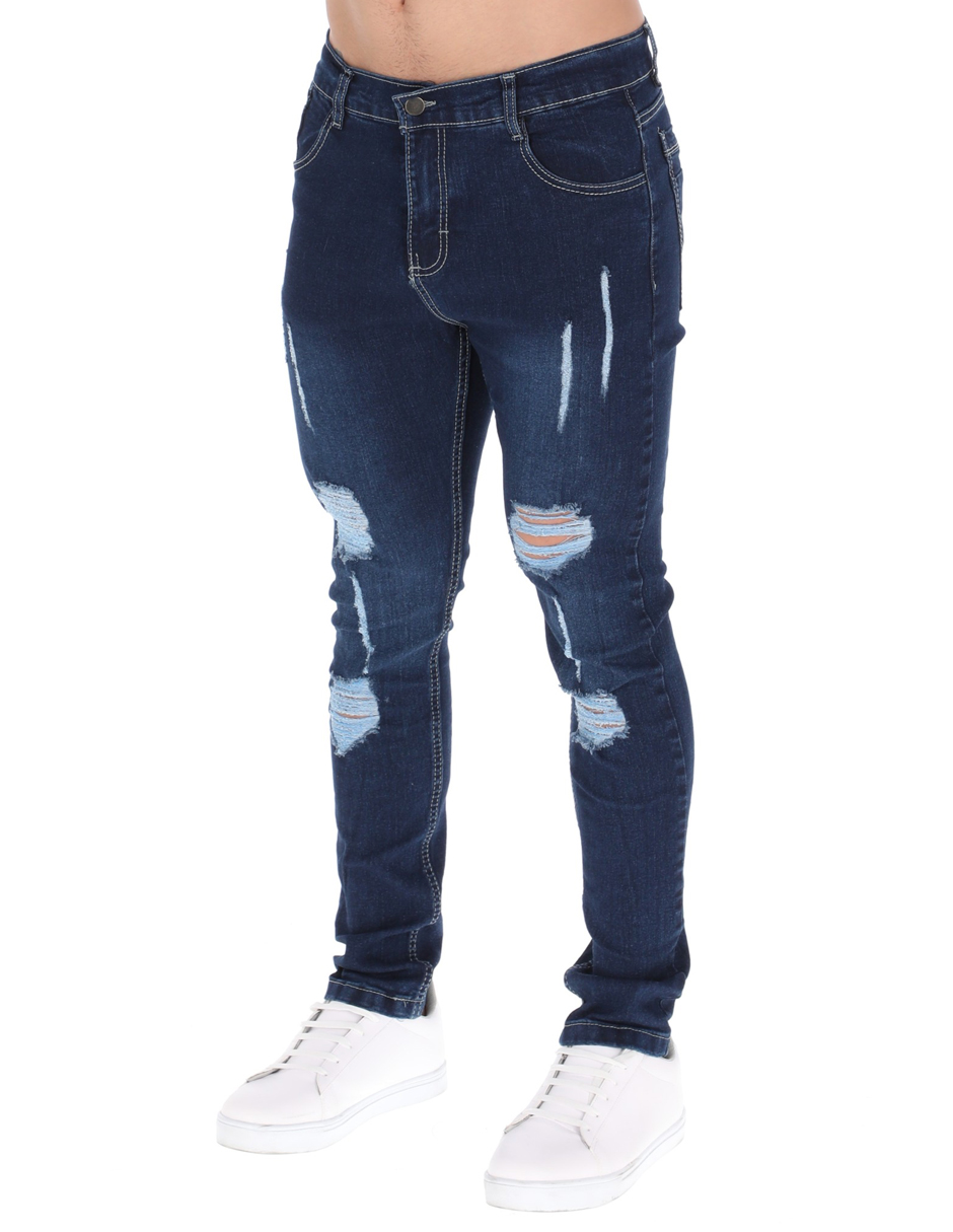 Jeans Skinny Pantalones de Mezclilla Azul Marino Rotos