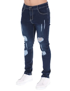Foto 1 | Jeans Skinny Pantalones de Mezclilla Azul Marino Rotos