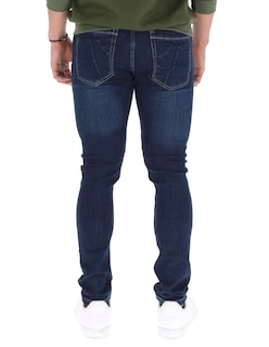 Foto 2 | Jeans Skinny Pantalones de Mezclilla Azul Marino Rotos