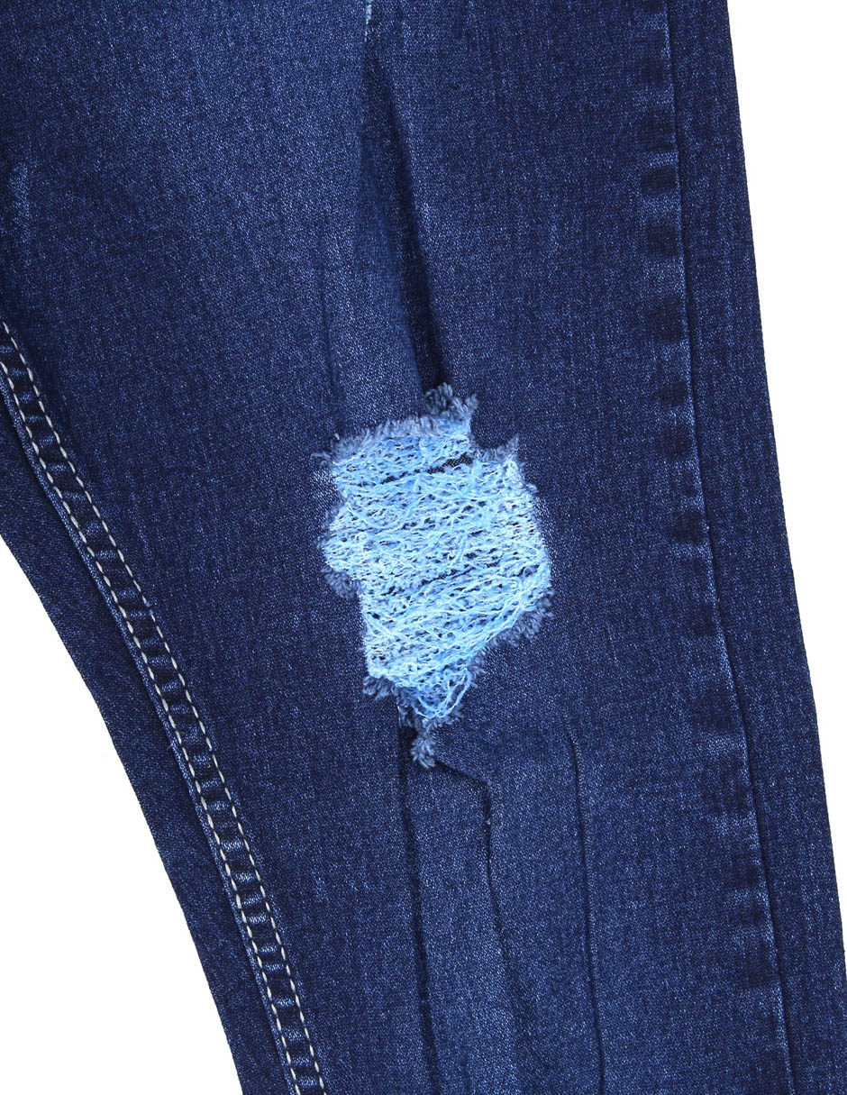 Foto 5 pulgar | Jeans Skinny Pantalones de Mezclilla Azul Marino Rotos