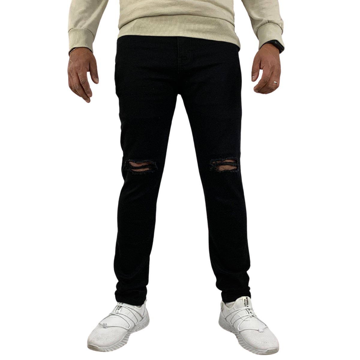 Foto 5 pulgar | Pantalón Skinny Stretch Indutex y Moda Negro Rodillas para Hombre