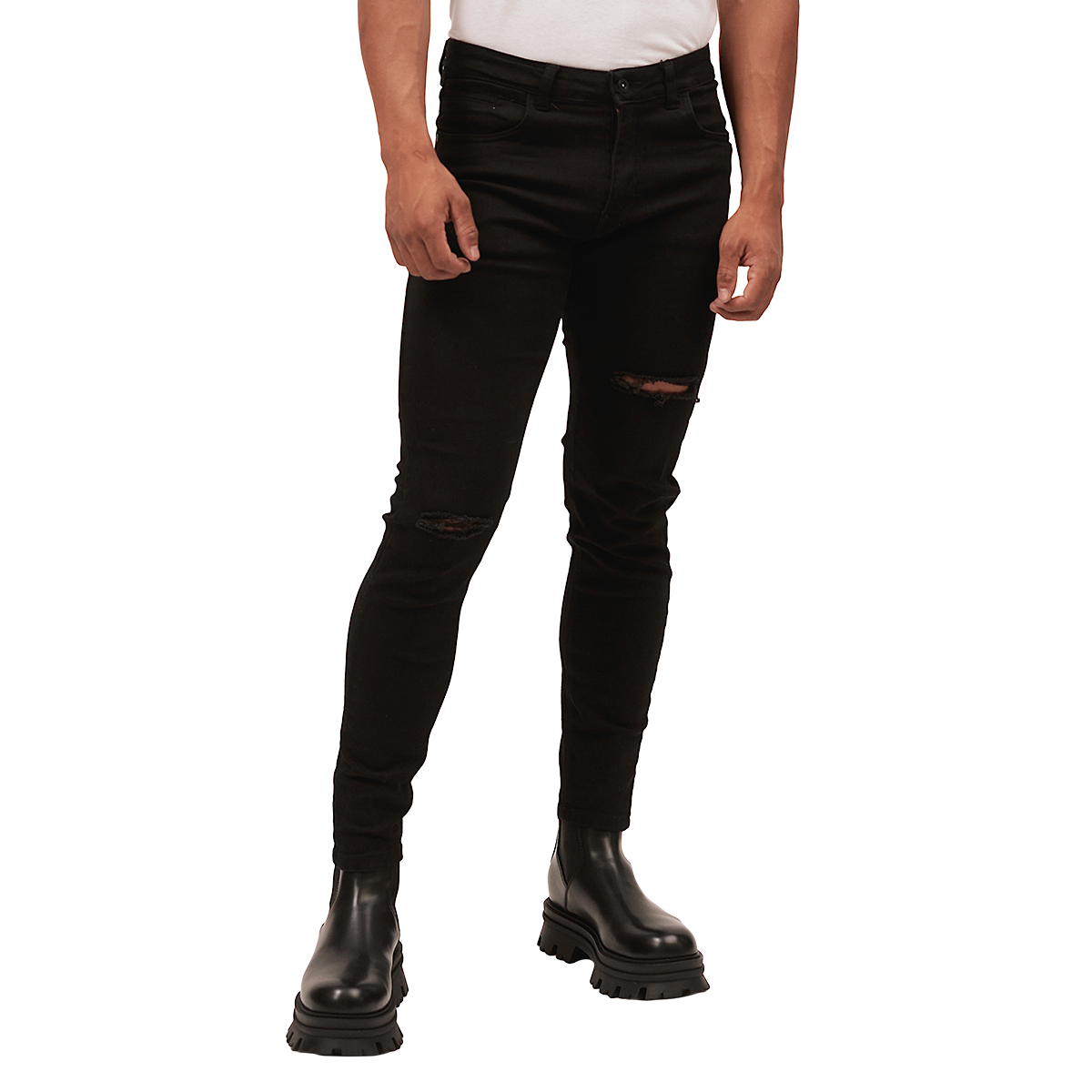 Jeans De Mezclilla Mchk Corte Skinny, Roto. Para Hombre. Color Negro. Modelo 8049