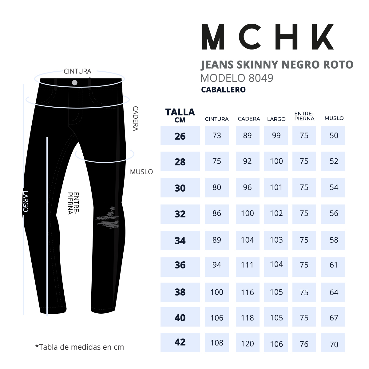 Foto 7 pulgar | Jeans De Mezclilla Mchk Corte Skinny, Roto. Para Hombre. Color Negro. Modelo 8049