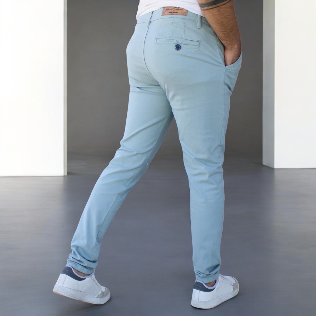 Foto 4 pulgar | Pantalón Skinny De Gabardina Cenizo John Silver