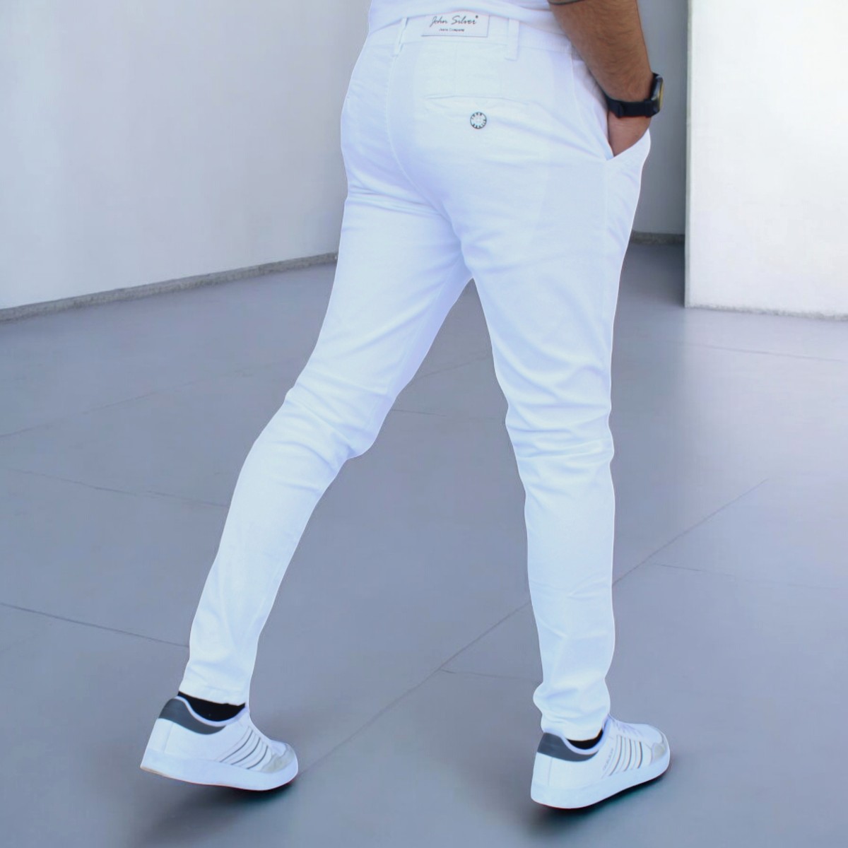 Foto 3 pulgar | Pantalón Skinny De Gabardina Blanco John Silver