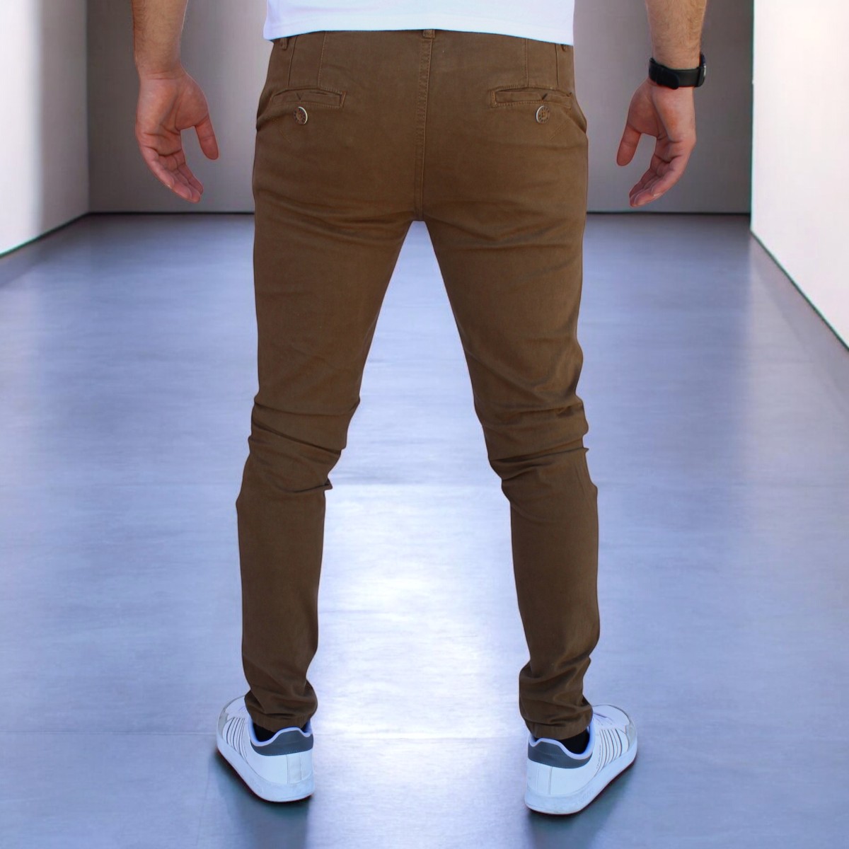Foto 4 pulgar | Pantalón Skinny De Gabardina Caqui Obscuro John Silver