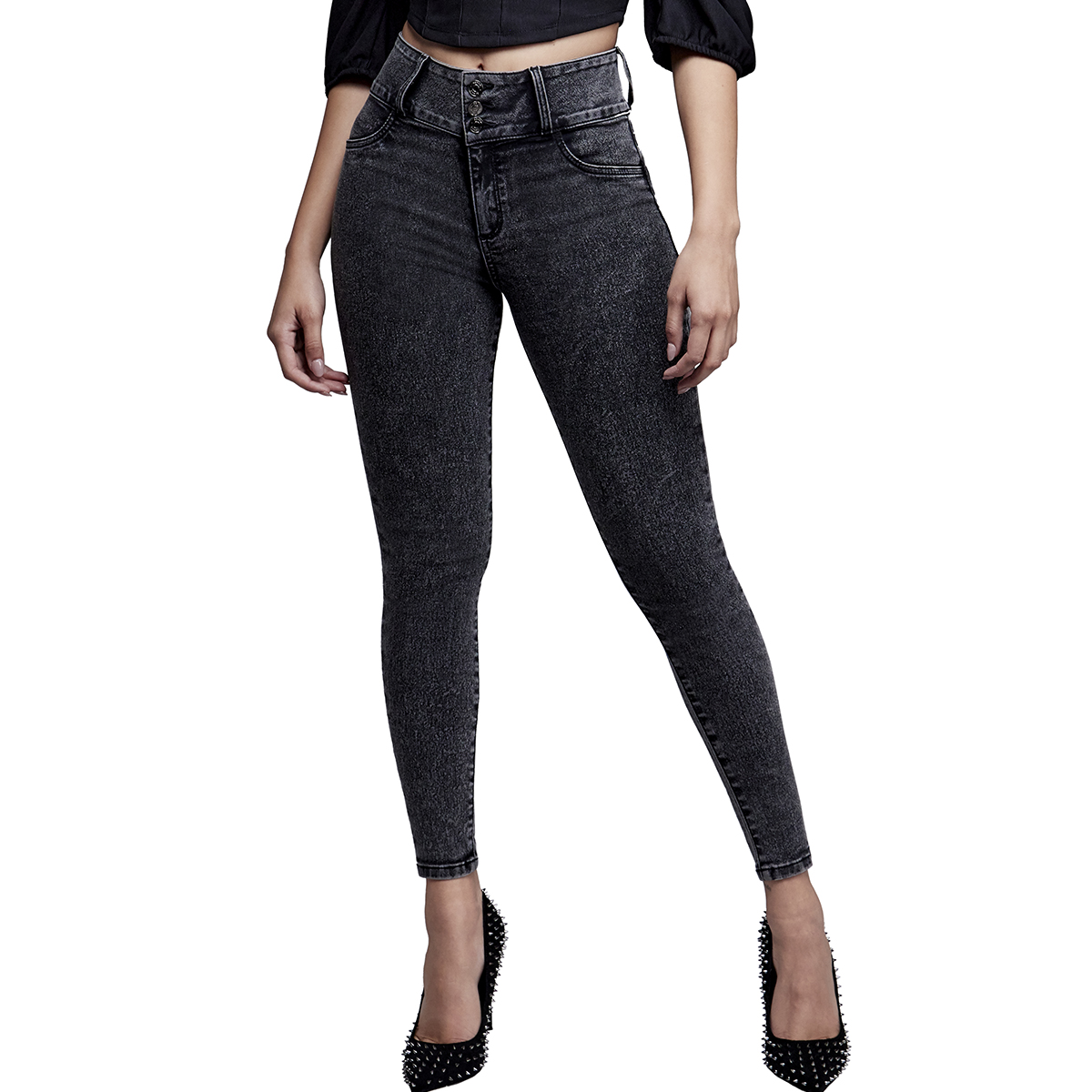 Foto 2 pulgar | Jeans Mujer Super Skinny Cintura Alta Push Up 2144gris