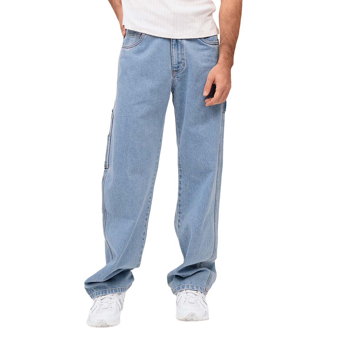 Jeans De Mezclilla Mchk 8029. Corte Carpintero Tiro Alto para Caballero Azul Claro