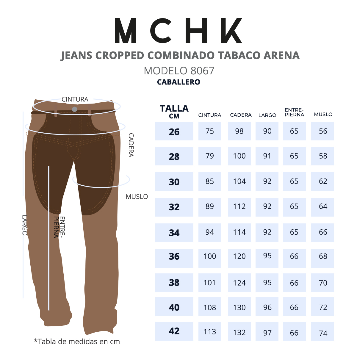 Foto 6 | Jeans De Mezclilla Mchk. Cropped, Diseño Bicolor, Color Tabaco Y Arena. Para Hombre. Modelo 8067