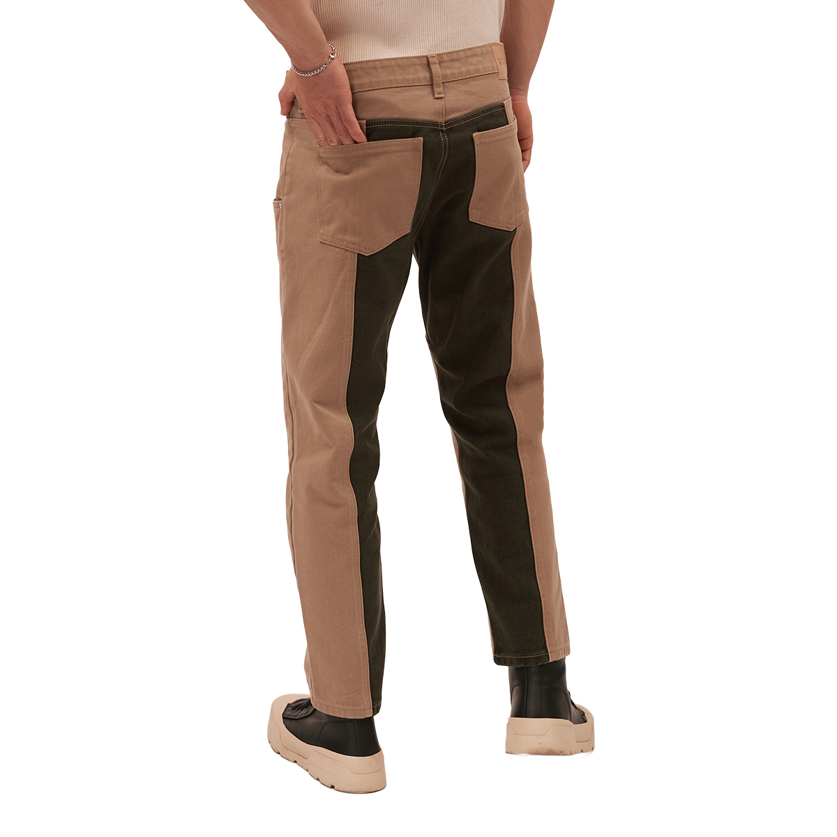 Foto 4 pulgar | Jeans De Mezclilla Mchk. Cropped, Diseño Bicolor, Color Militar Y Arena. Para Hombre. Modelo 8068