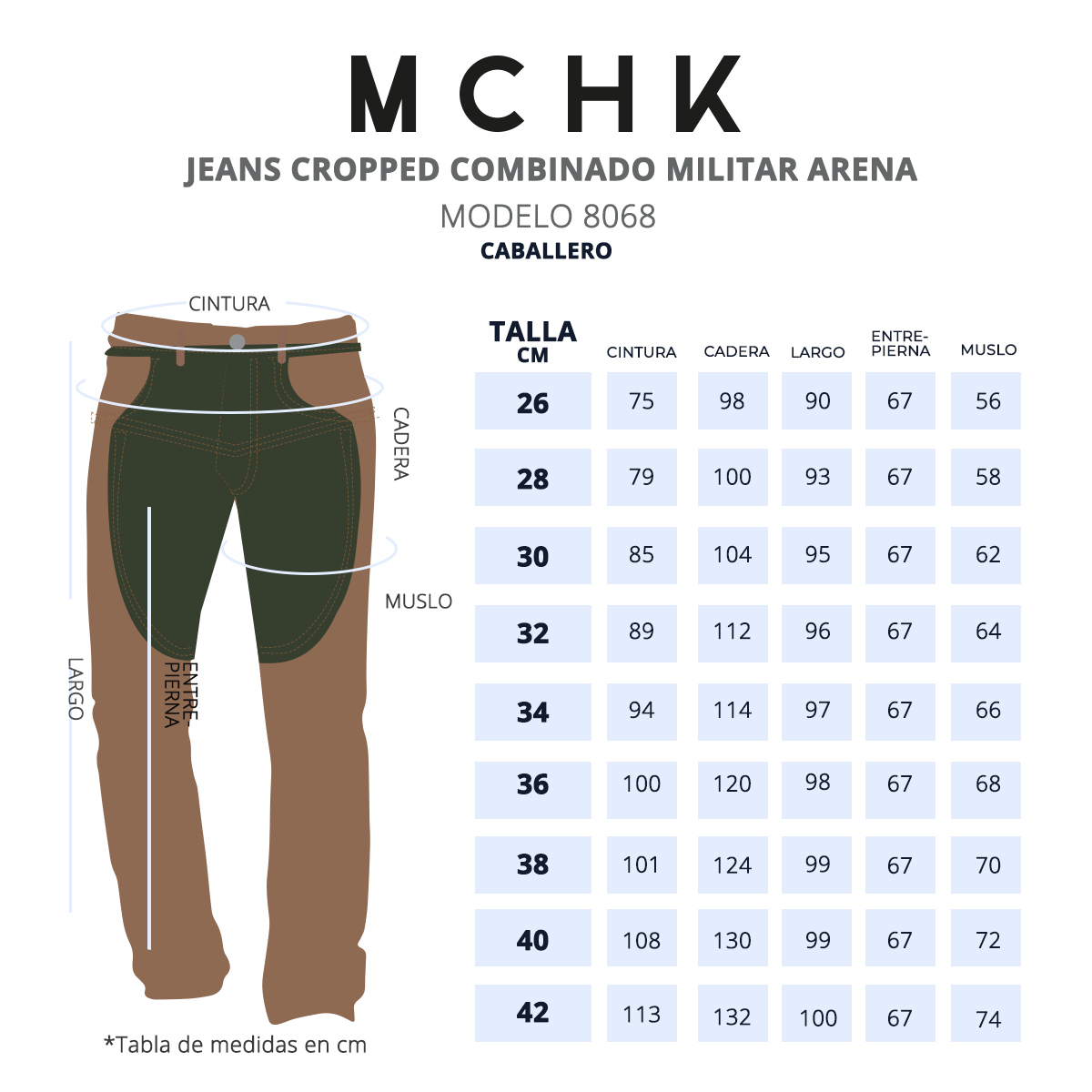 Foto 7 pulgar | Jeans De Mezclilla Mchk. Cropped, Diseño Bicolor, Color Militar Y Arena. Para Hombre. Modelo 8068