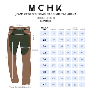Foto 6 | Jeans De Mezclilla Mchk. Cropped, Diseño Bicolor, Color Militar Y Arena. Para Hombre. Modelo 8068