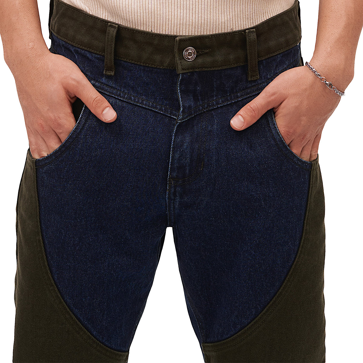 Foto 5 pulgar | Jeans De Mezclilla Mchk. Cropped, Diseño Bicolor, Color Militar Y Azul. Para Hombre. Modelo 8070