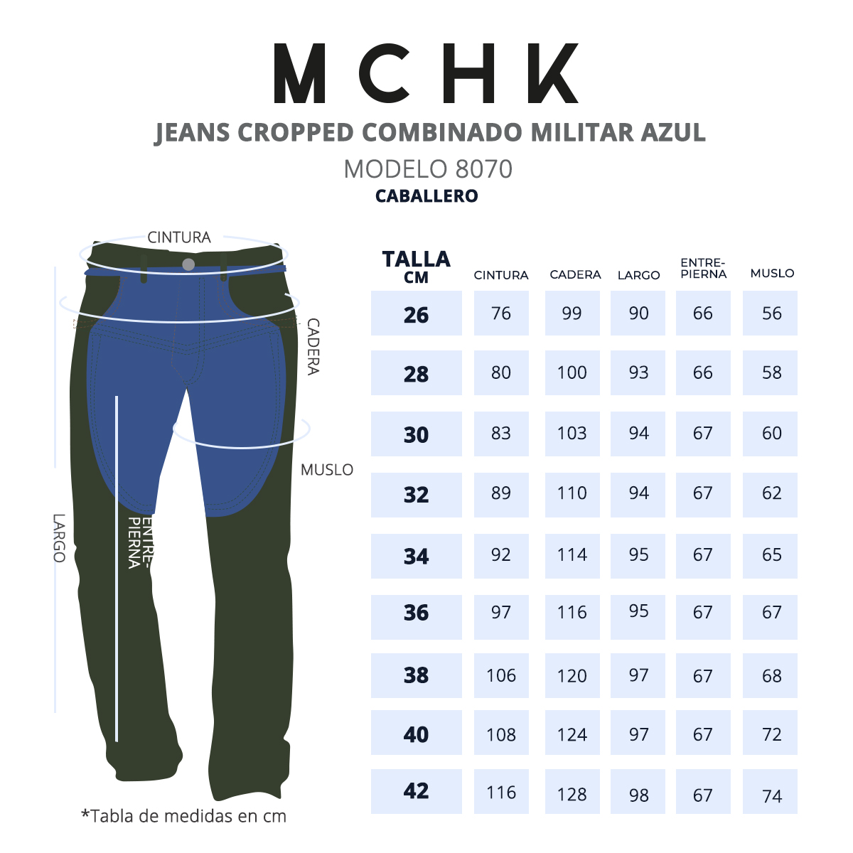 Foto 7 pulgar | Jeans De Mezclilla Mchk. Cropped, Diseño Bicolor, Color Militar Y Azul. Para Hombre. Modelo 8070