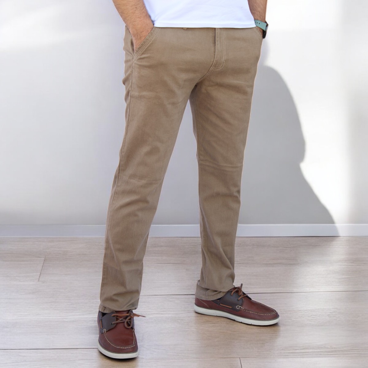 Foto 2 pulgar | Pantalón Slim Fit Gabardina Caqui