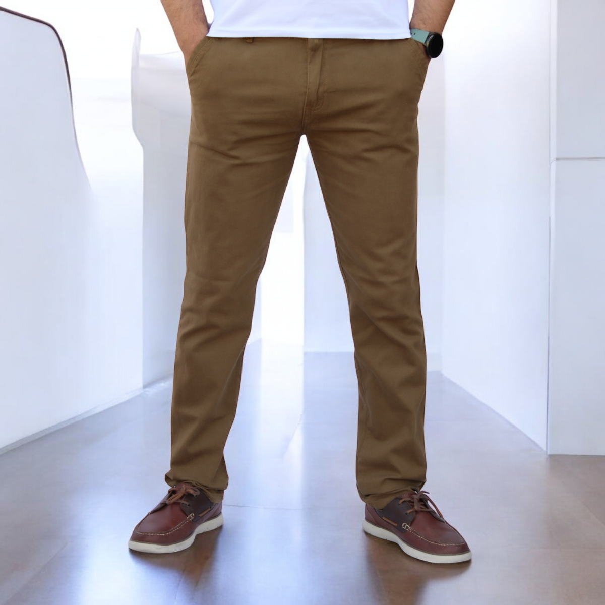 Foto 2 pulgar | Pantalón Slim Fit Gabardina Caqui Obscuro
