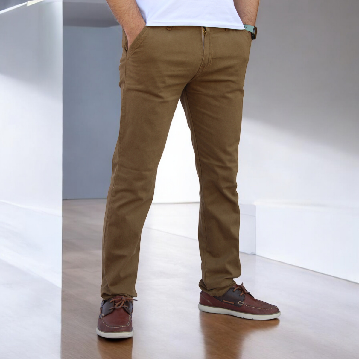 Foto 3 pulgar | Pantalón Slim Fit Gabardina Caqui Obscuro