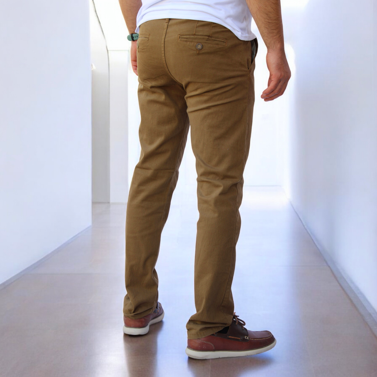 Foto 4 pulgar | Pantalón Slim Fit Gabardina Caqui Obscuro