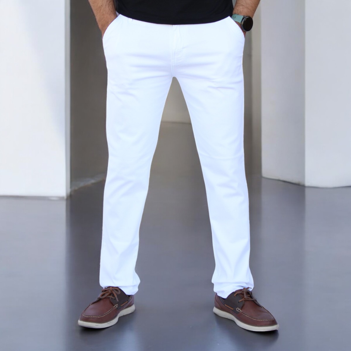 Foto 2 pulgar | Pantalón Slim Fit Gabardina Blanco