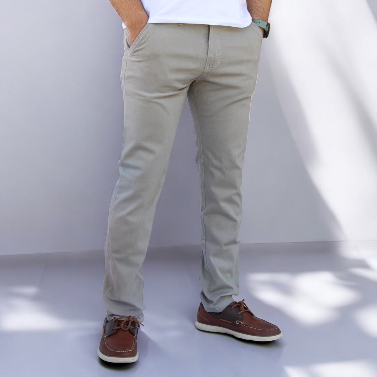 Foto 3 pulgar | Pantalón Slim Fit Gabardina Gris Claro