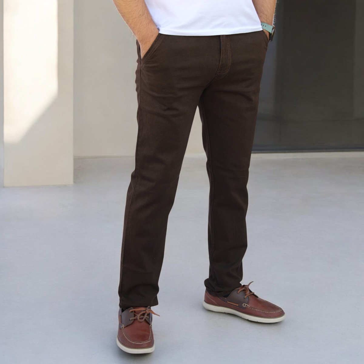 Foto 3 pulgar | Pantalón Slim Fit Gabardina Chocolate