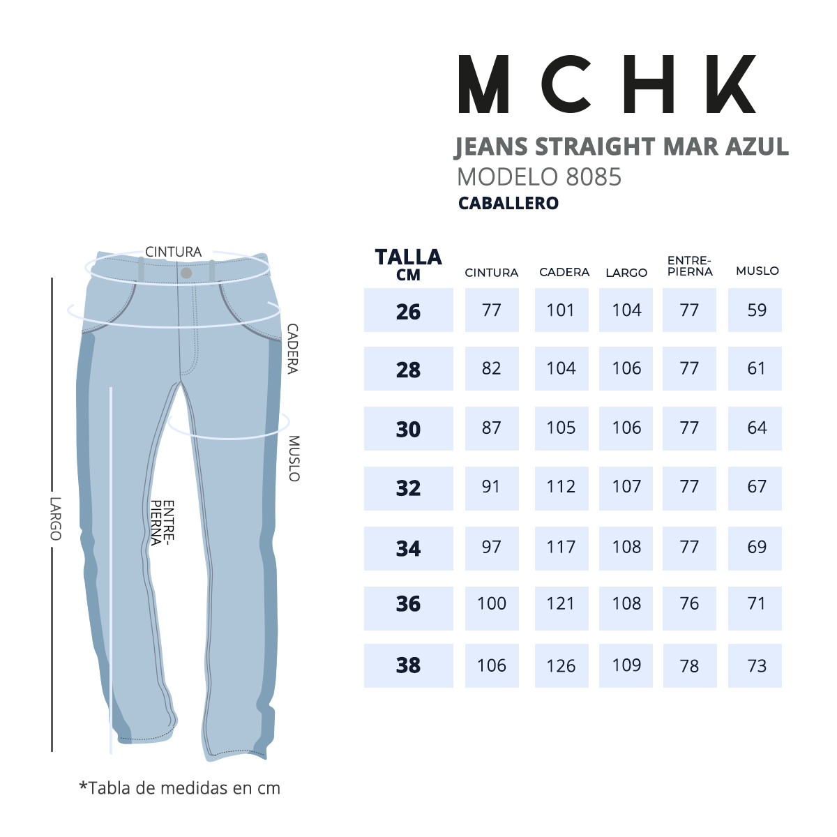 Foto 6 | Jeans De Mezclilla Mchk. Para Caballero Corte Recto. Color Azul. Modelo 8085