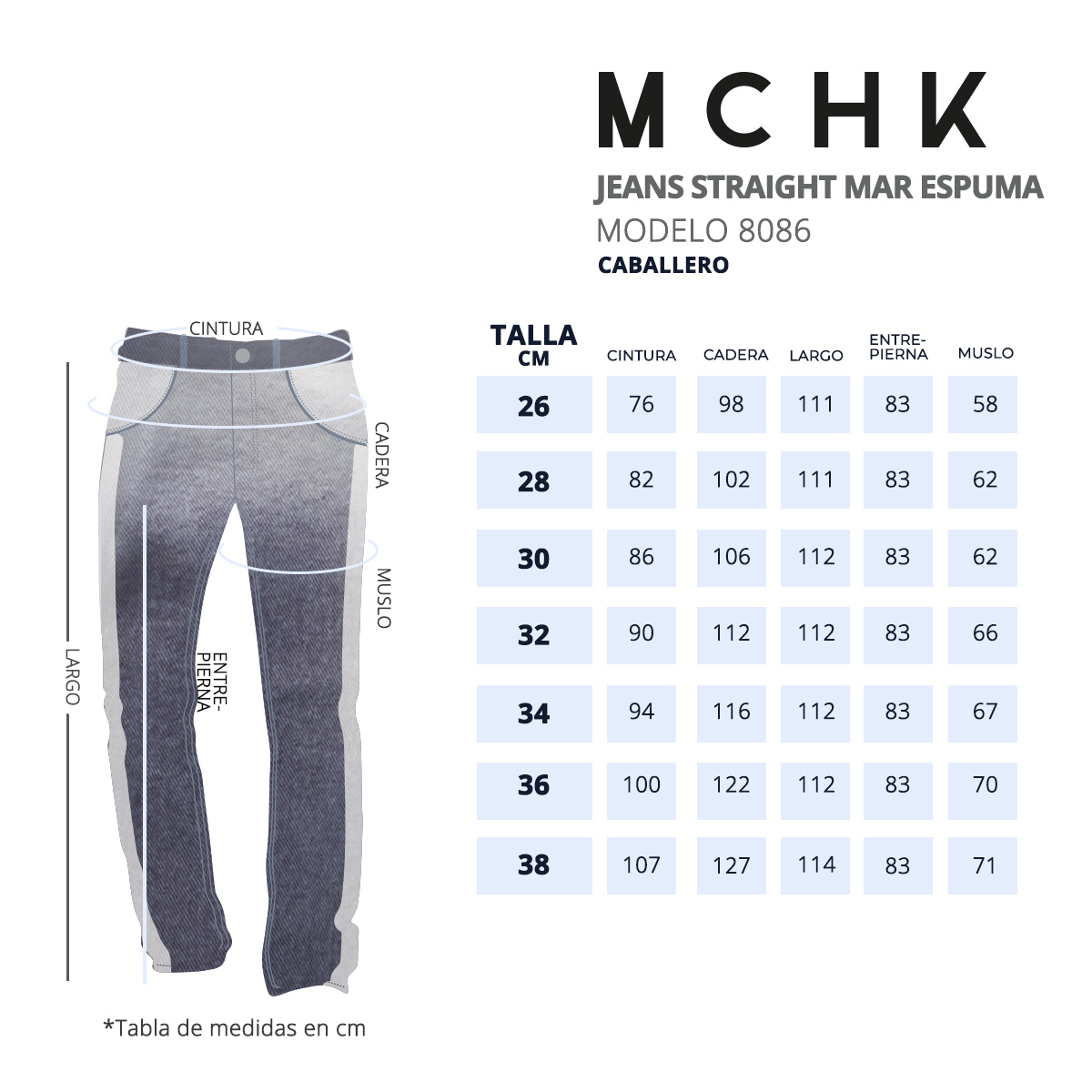 Foto 7 pulgar | Jeans De Mezclilla Mchk. Para Caballero Corte Recto. Color Mar Espuma. Modelo 8086
