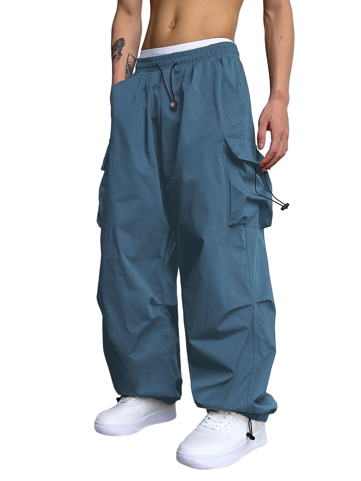 Foto 2 pulgar | Pantalones Cargo Zaful Con Bolsillo Plano, Paracaídas Para Hombre, Color Azul M - Venta Internacional.
