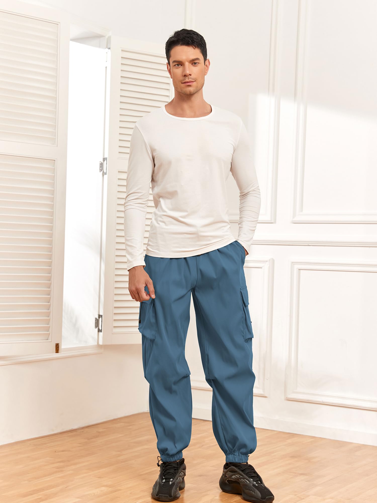 Foto 3 pulgar | Pantalones Cargo Zaful Con Bolsillo Plano, Paracaídas Para Hombre, Color Azul M - Venta Internacional.