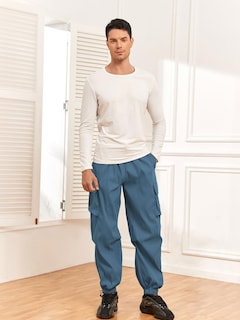 Foto 2 | Pantalones Cargo Zaful Con Bolsillo Plano, Paracaídas Para Hombre, Color Azul M - Venta Internacional.
