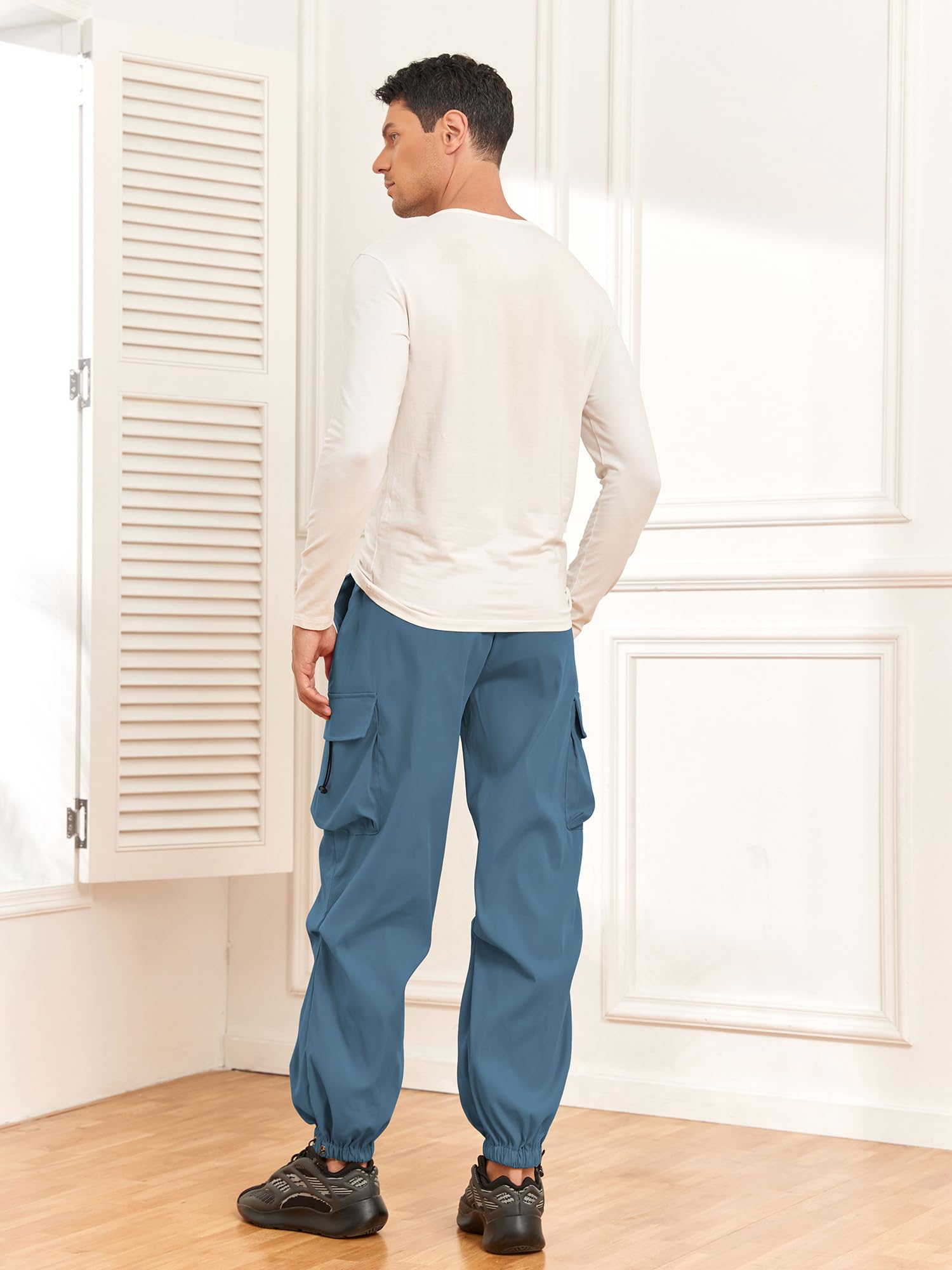 Foto 3 | Pantalones Cargo Zaful Con Bolsillo Plano, Paracaídas Para Hombre, Color Azul M - Venta Internacional.