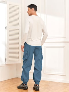 Foto 3 | Pantalones Cargo Zaful Con Bolsillo Plano, Paracaídas Para Hombre, Color Azul M - Venta Internacional.