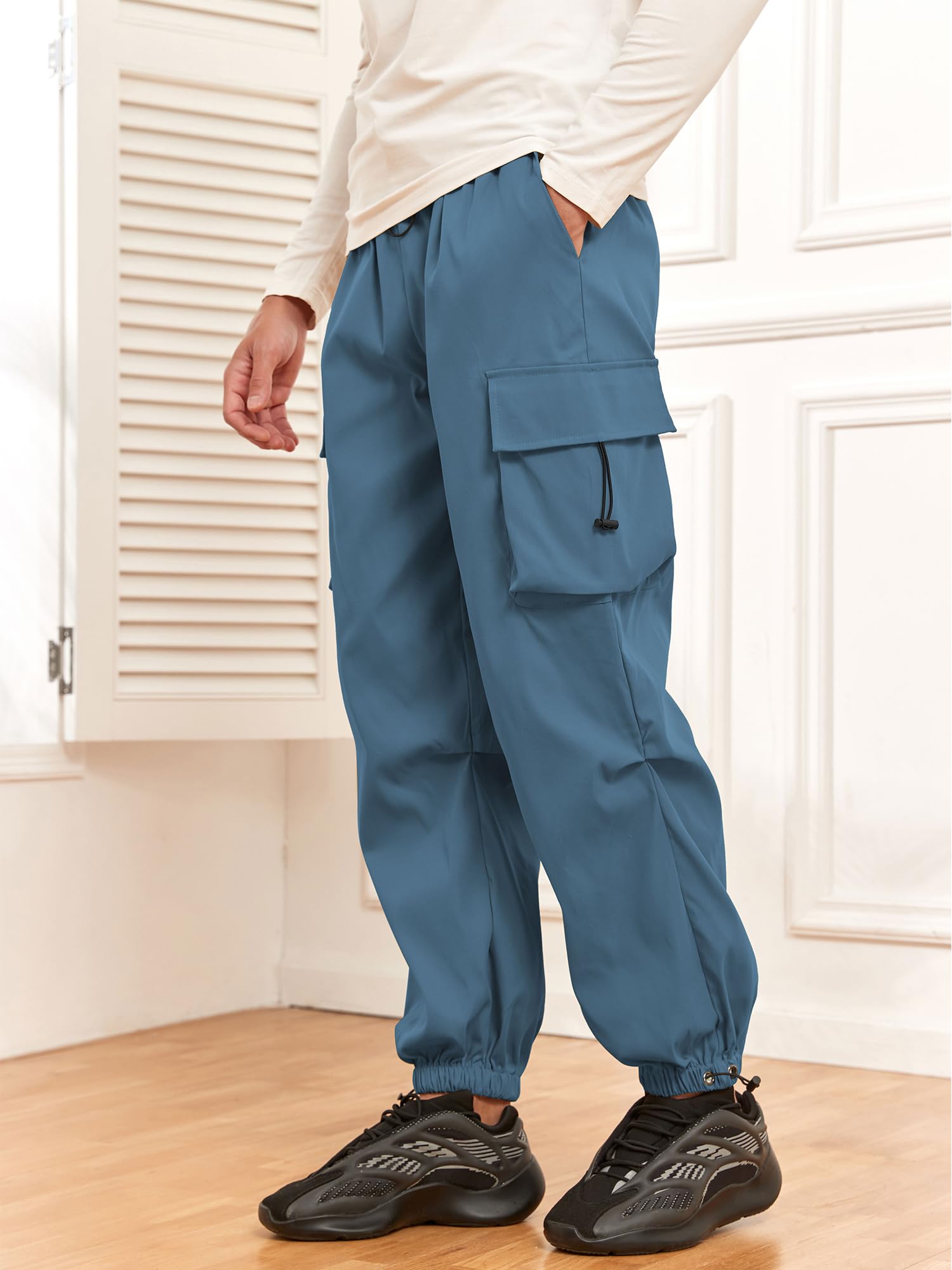 Foto 5 pulgar | Pantalones Cargo Zaful Con Bolsillo Plano, Paracaídas Para Hombre, Color Azul M - Venta Internacional.