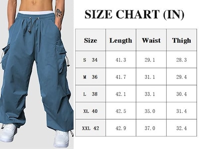 Foto 5 | Pantalones Cargo Zaful Con Bolsillo Plano, Paracaídas Para Hombre, Color Azul M - Venta Internacional.