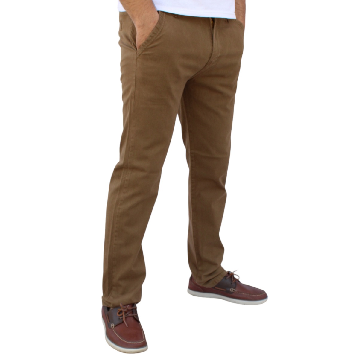 Foto 4 pulgar | Pantalón Recto De Gabarina Stretch Color Caqui Obscuro John Silver