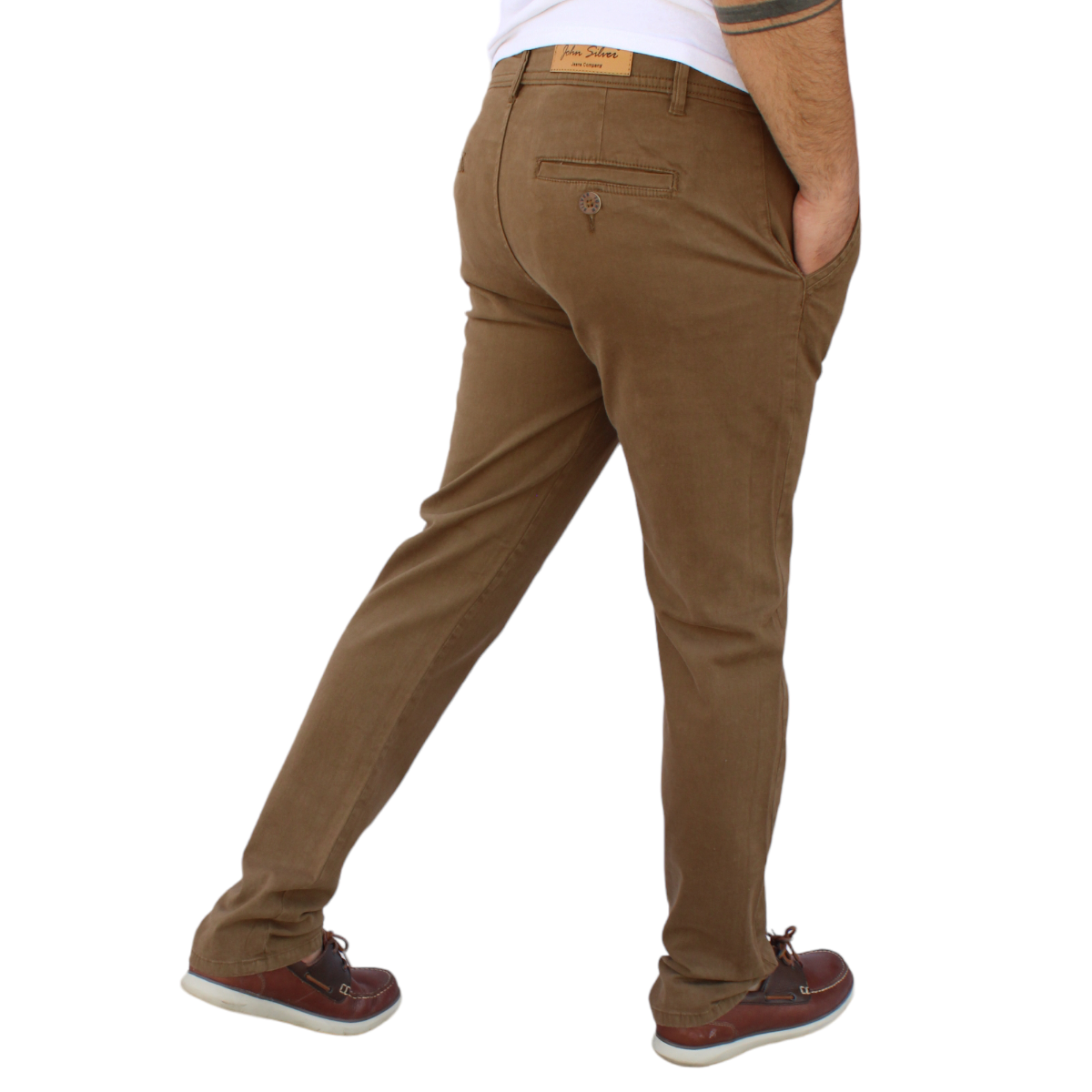 Foto 5 | Pantalón Recto De Gabarina Stretch Color Caqui Obscuro John Silver